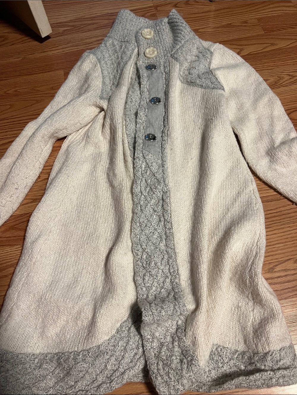 Prana Cream and Light Gray Knit Button-Front Coat